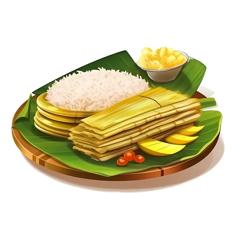Traditional Banana Leaf Meal with Rice and Banana