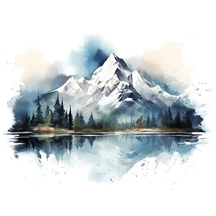Snowy Mountain Landscape with Trees