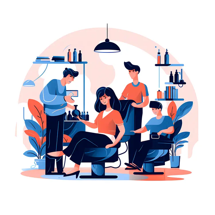 Busy Salon Scene with Hairdressers and Clients
