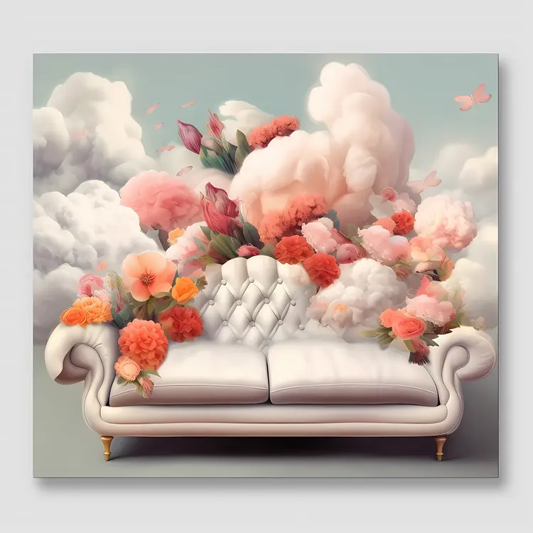 Dreamy Sofa with Flowers and Clouds