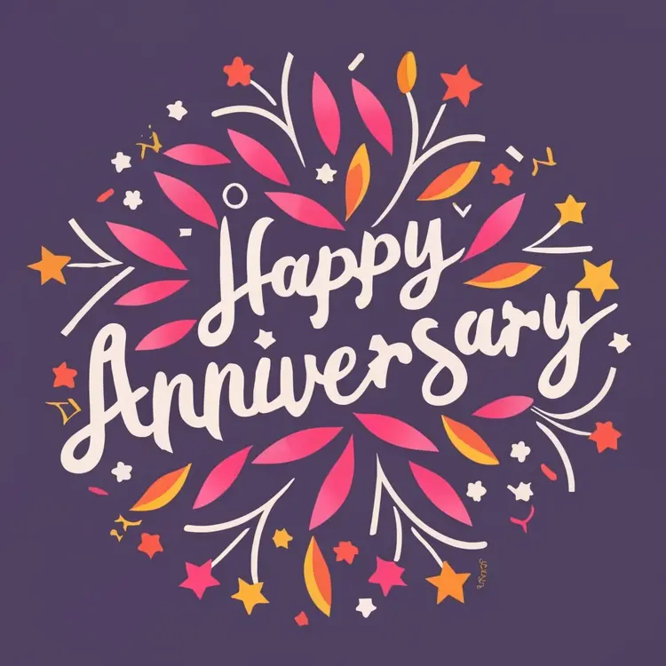 Happy Anniversary Greeting Card with Floral Decorations