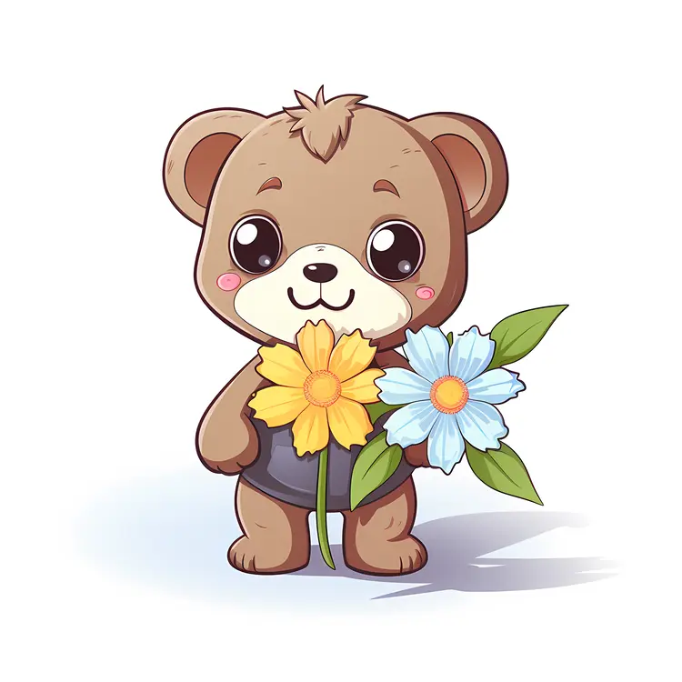 Cute Bear Holding Flowers Illustration
