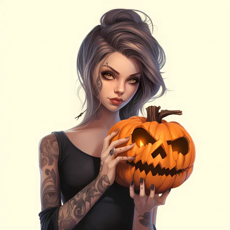 Woman Holding a Pumpkin