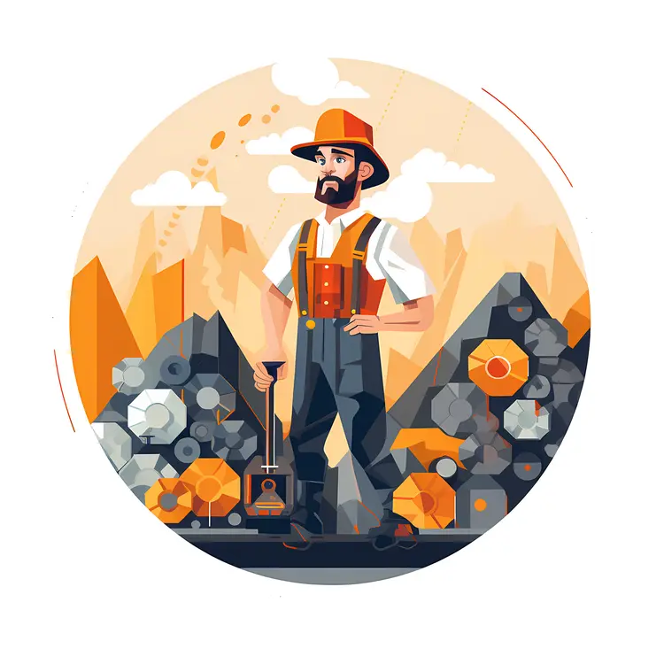 Miner with Pickaxe in Rocky Area