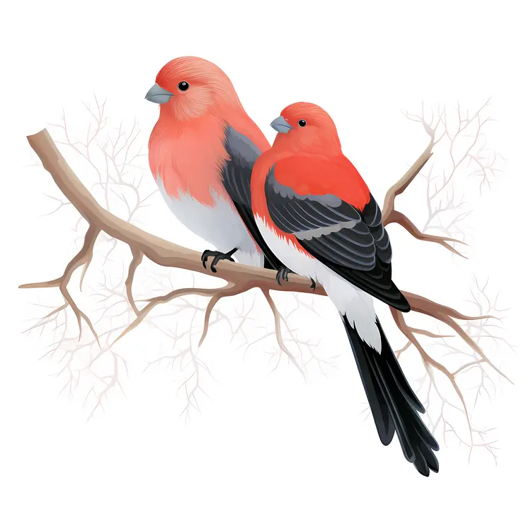 Beautiful Red Birds Perched on a Branch