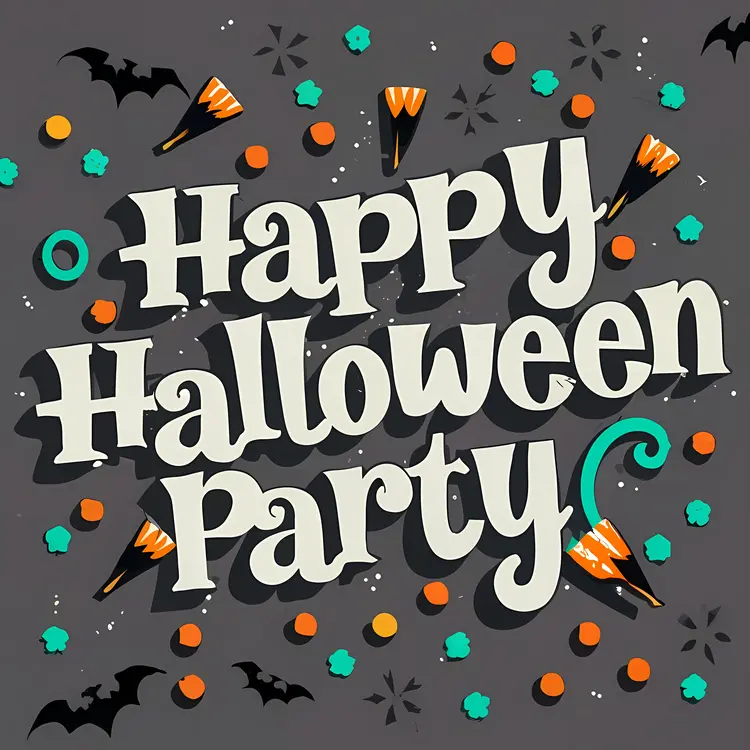 Happy Halloween Party with Candy and Bats