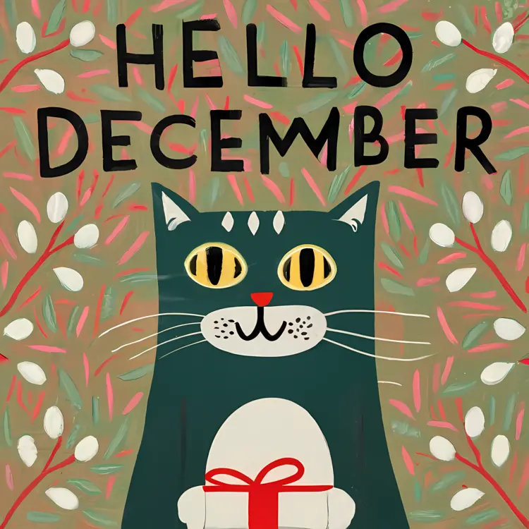 Cat with Gift in December