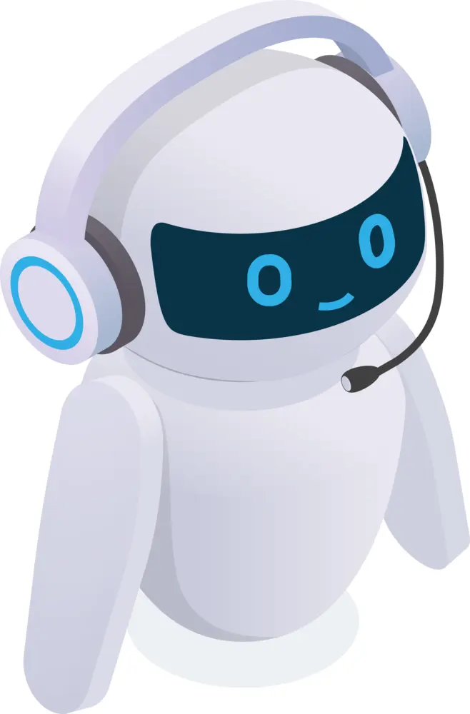 White Robot with Headset and Blue Face