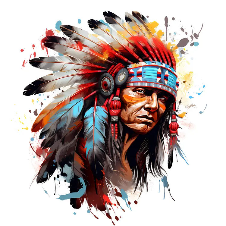 Native American Chief with Colorful Headdress