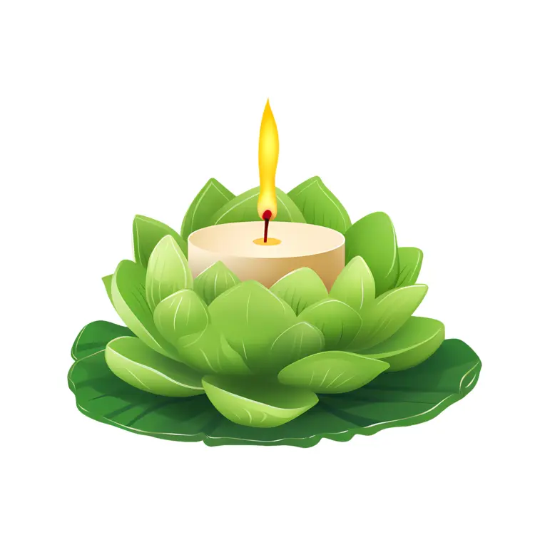 Green Lotus Candle with Flame