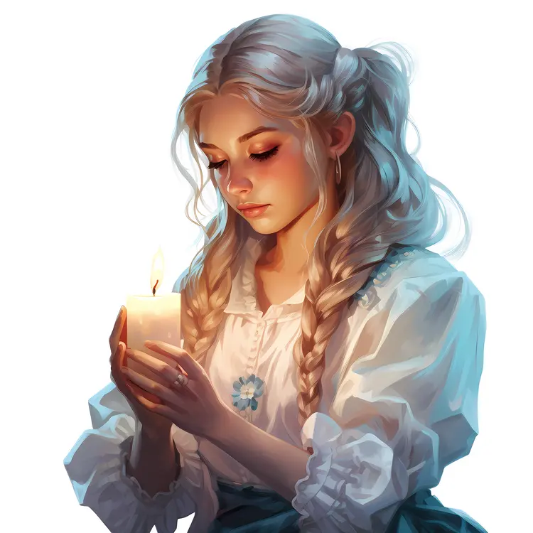 Woman with Braided Hair Holding a Candle