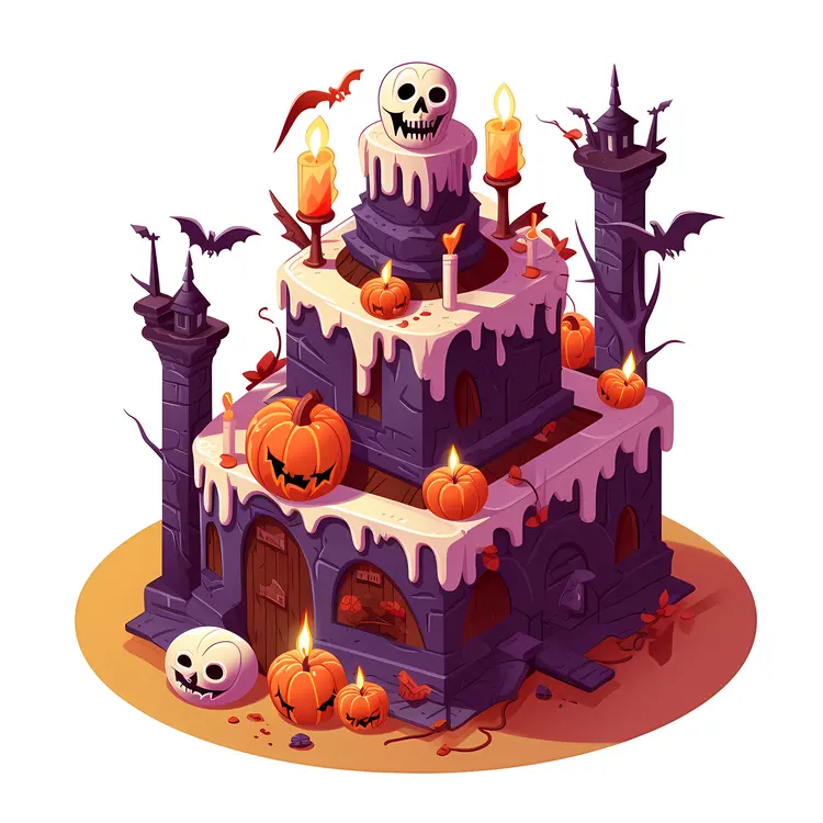 Gothic Halloween Cake with Skulls and Pumpkins