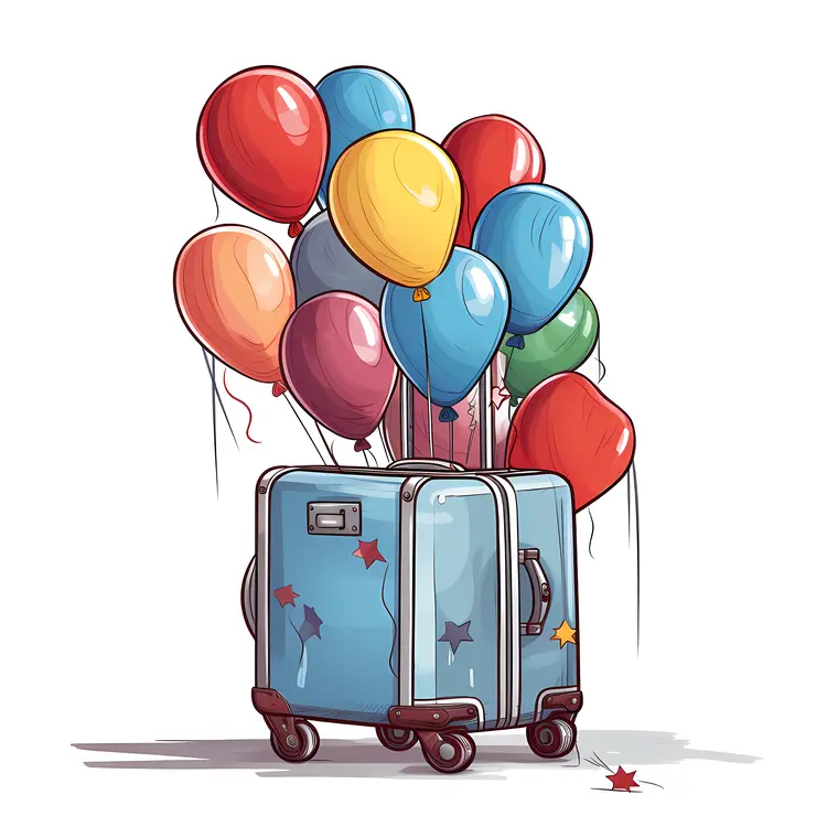 Luggage with Colorful Balloons