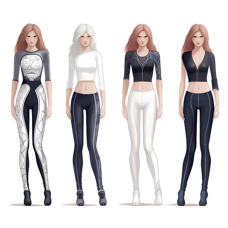 Group of Cartoon Women in Futuristic Leggings