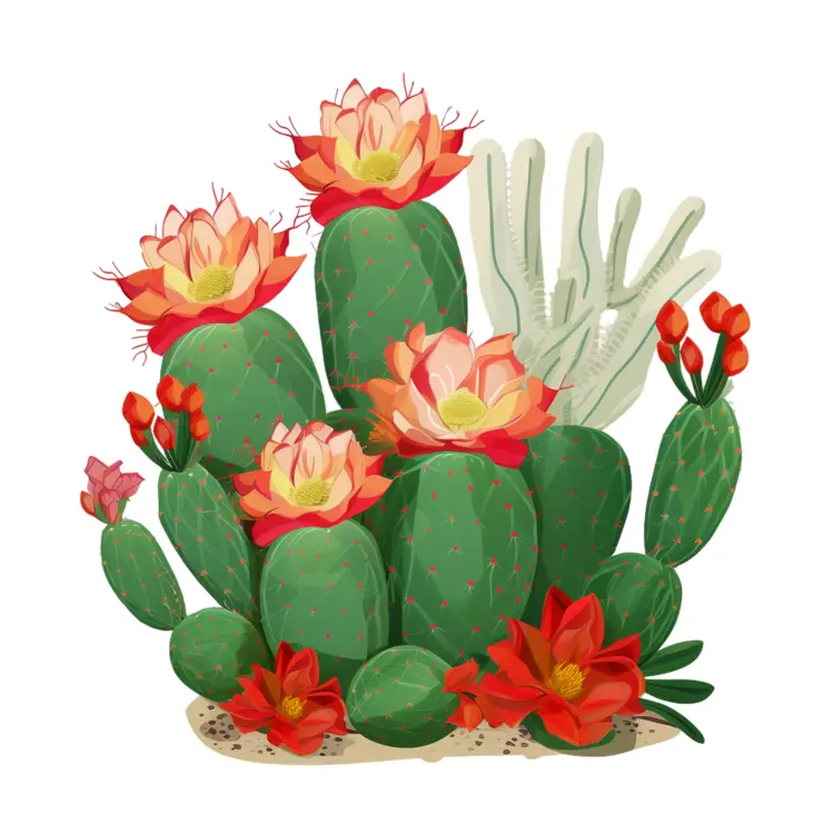 Flowering Cactus with Red Blooms