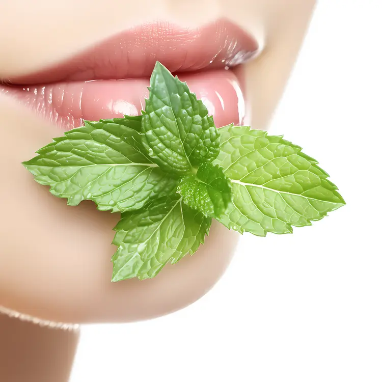 Fresh Mint Leaf on Lips for Natural Freshness Concept