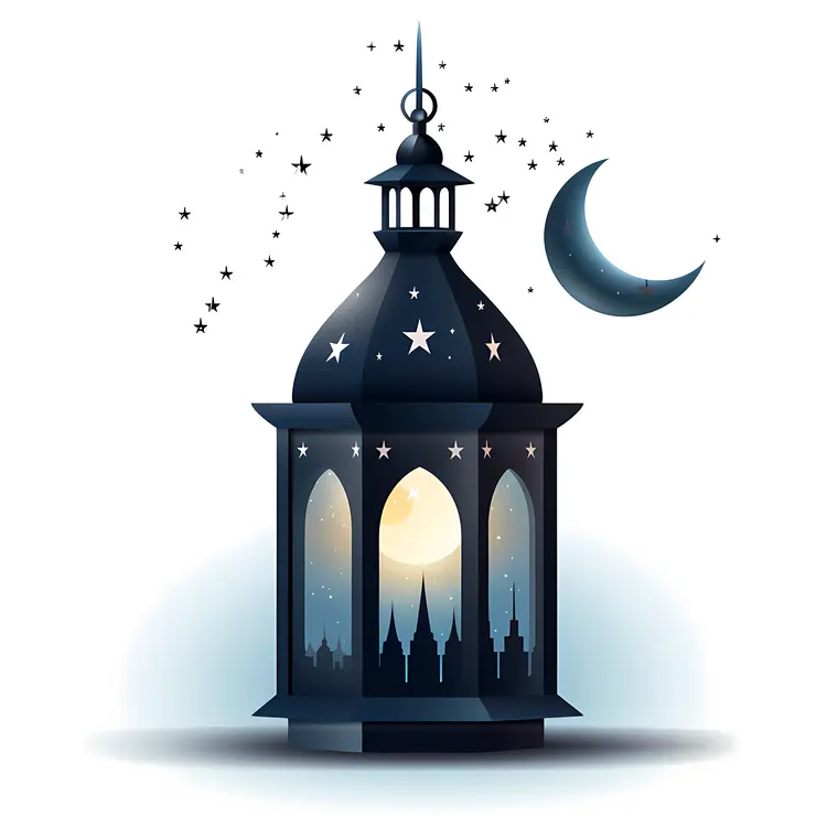 Elegant Lantern with Crescent Moon and Stars