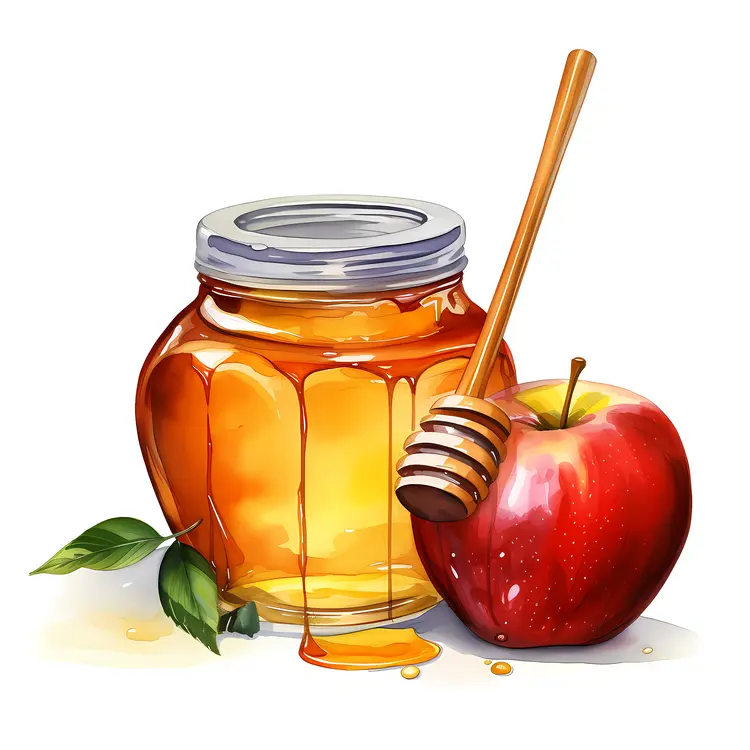 Honey Jar and Apple for Rosh Hashanah Celebration