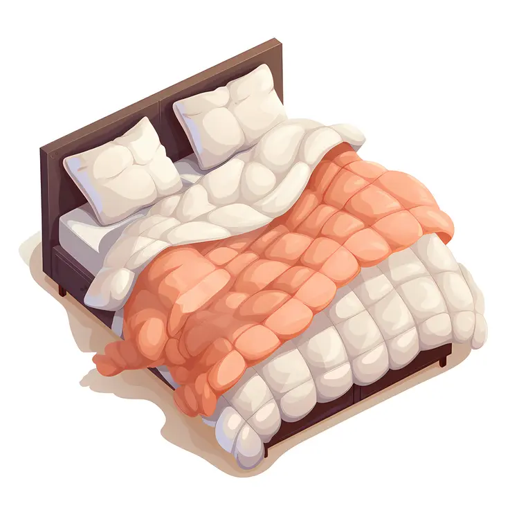 Modern Bed with Orange and White Blanket and Cozy Pillows