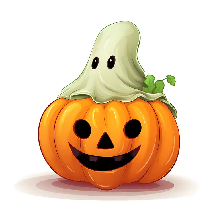 Pumpkin with Ghost Cartoon Illustration for Halloween