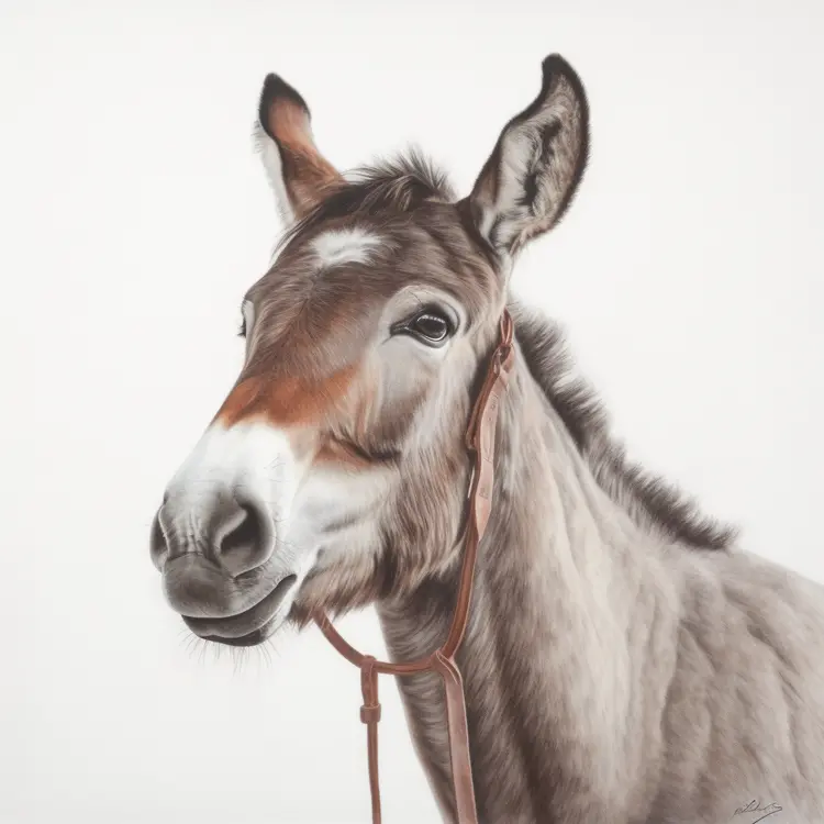 Realistic Portrait of a Brown Donkey