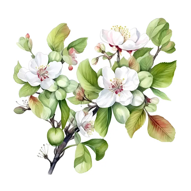 Blossoming Branch with White Flowers