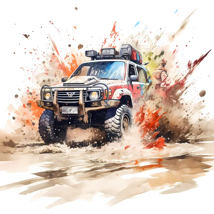 Red Off-road Vehicle in Muddy Terrain