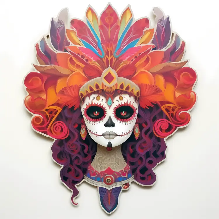 Colorful Day of the Dead Mask with Flowers