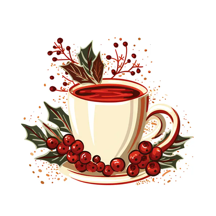 Festive Red Cup with Holly and Berries