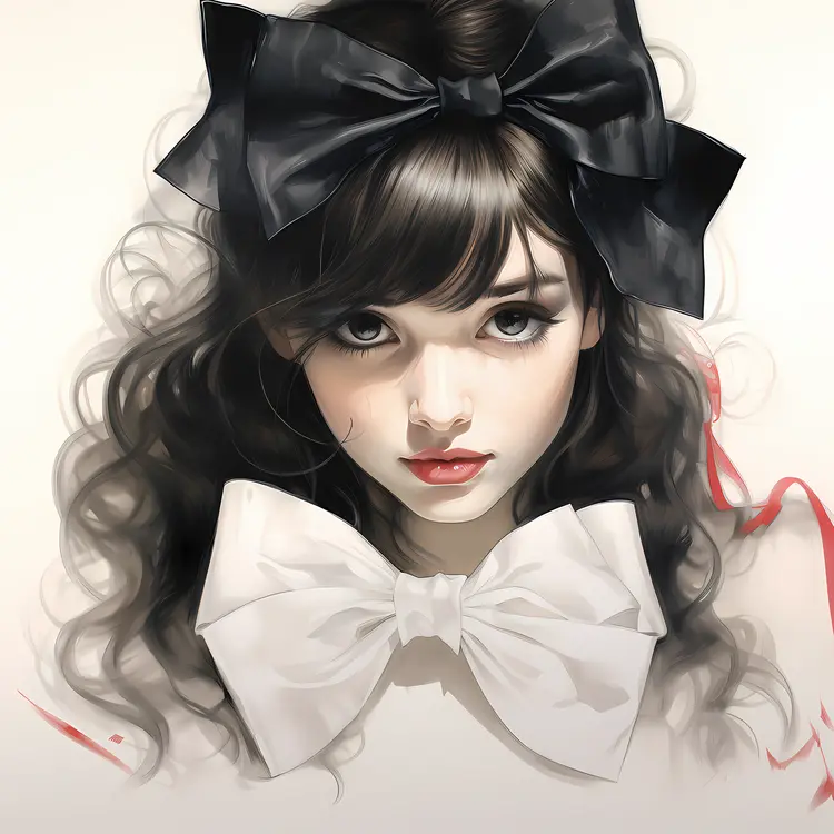 Stylish Girl with Black and White Bows