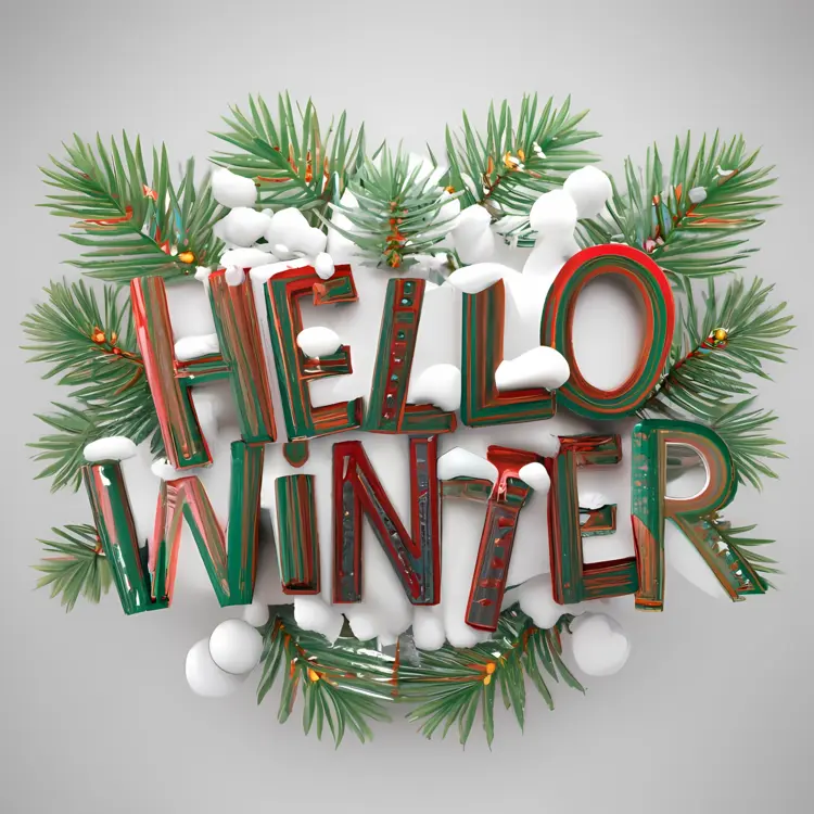 Hello Winter with Pine Branches and Snow