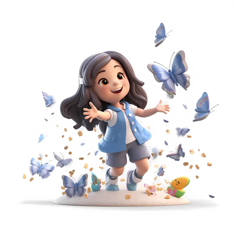 Happy Girl with Butterflies Figurine