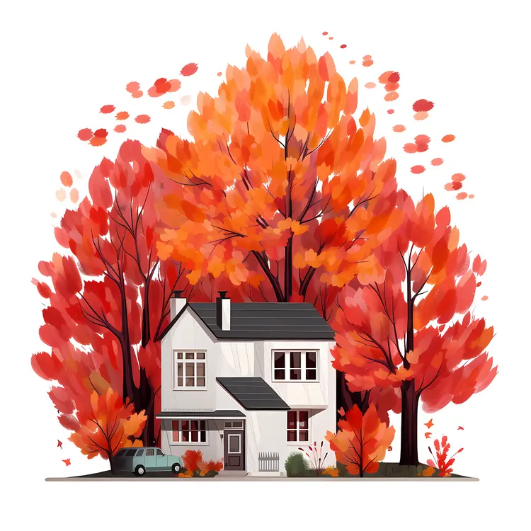 Cozy House Surrounded by Autumn Trees