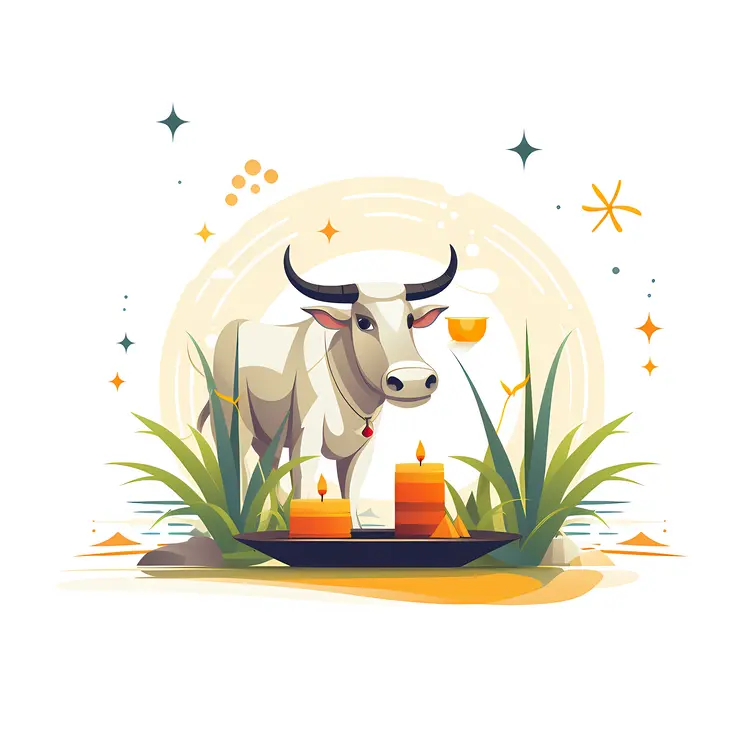 Cow with Candles in Festive Setting
