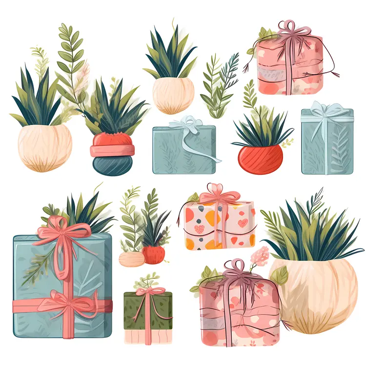 Assorted Gift Boxes and Potted Plants