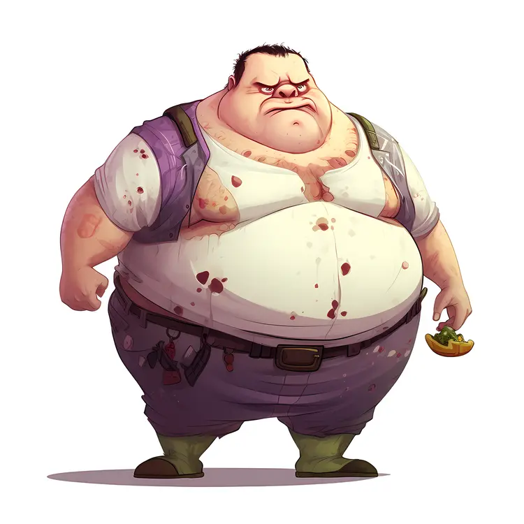 Angry Overweight Cartoon Character Holding Food