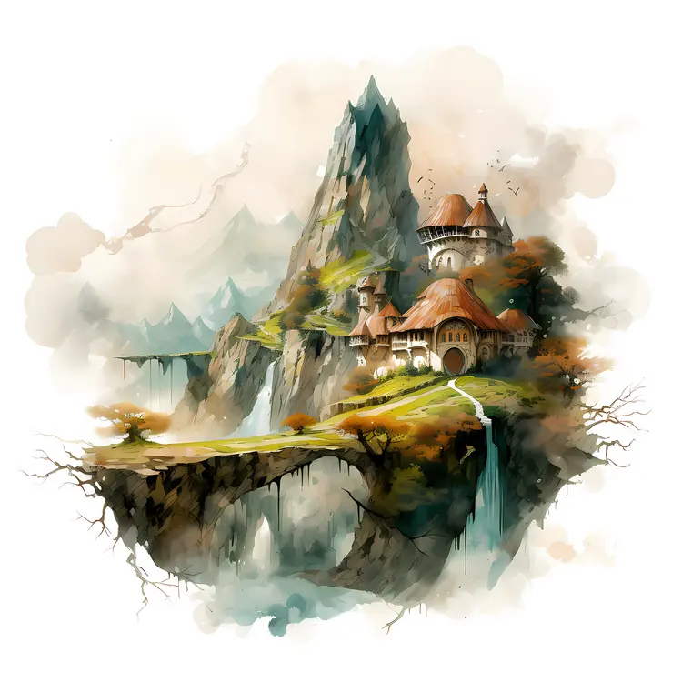 Fantasy Mountain House with Waterfall