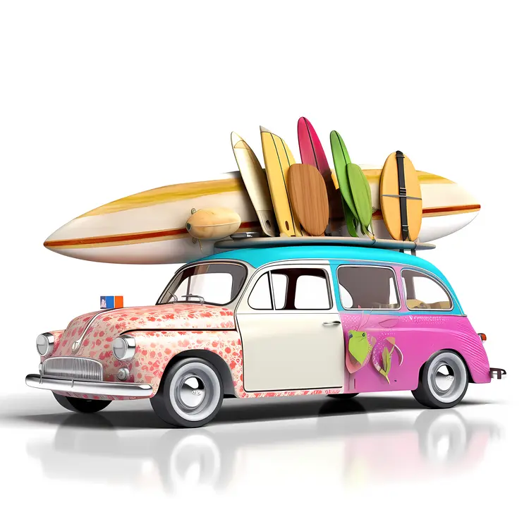 Vintage Car with Surfboards for Summer Vacation