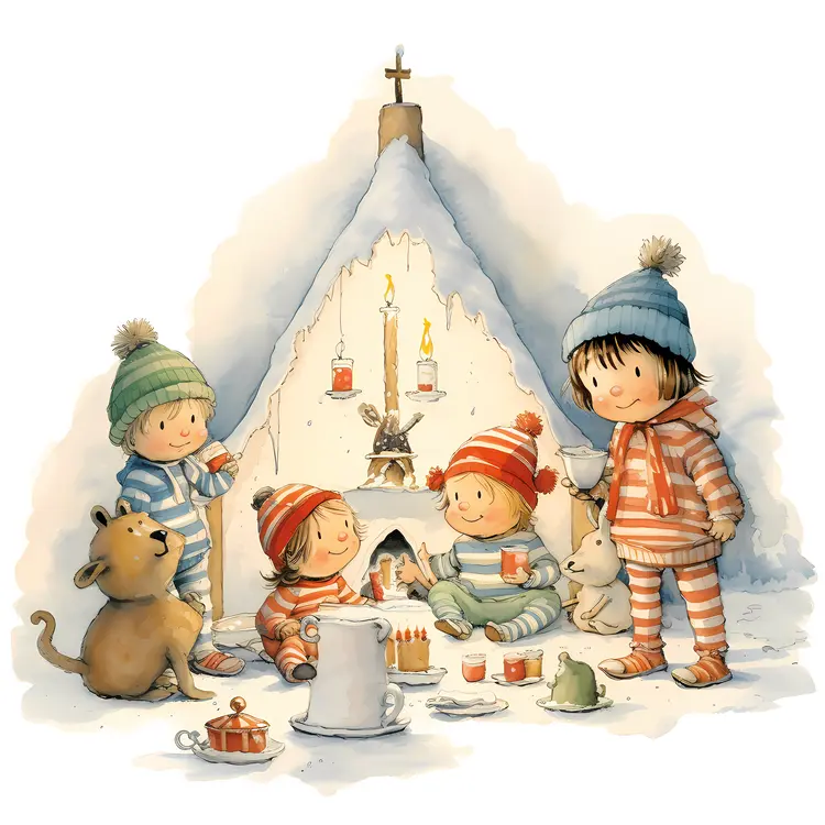 Children in Winter Clothes Enjoying Christmas