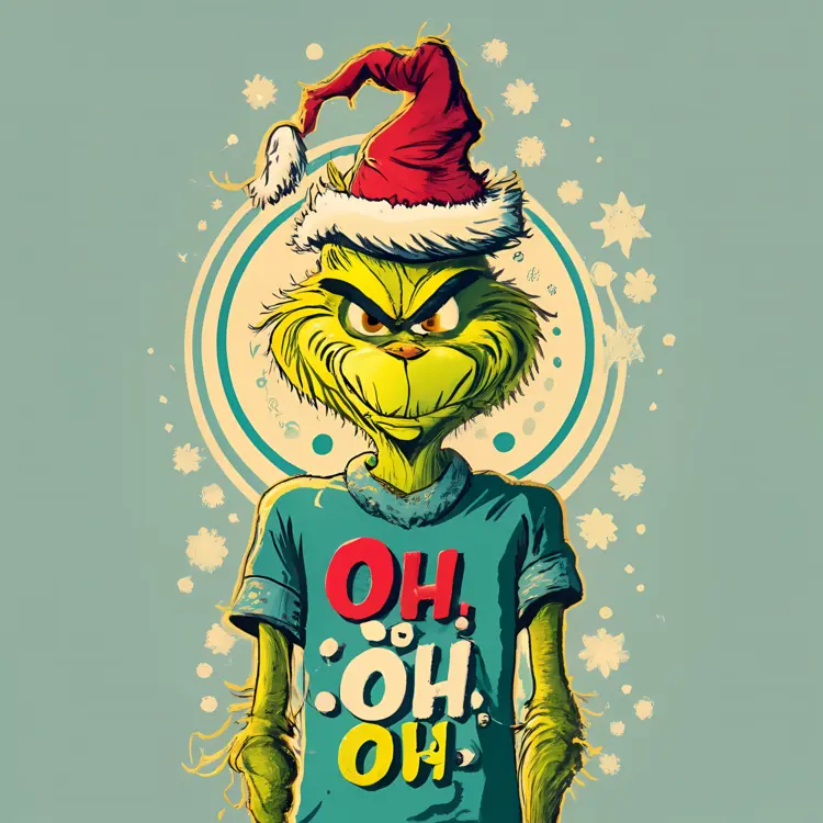 Grinch in Santa Hat with Oh, Oh, Oh Text