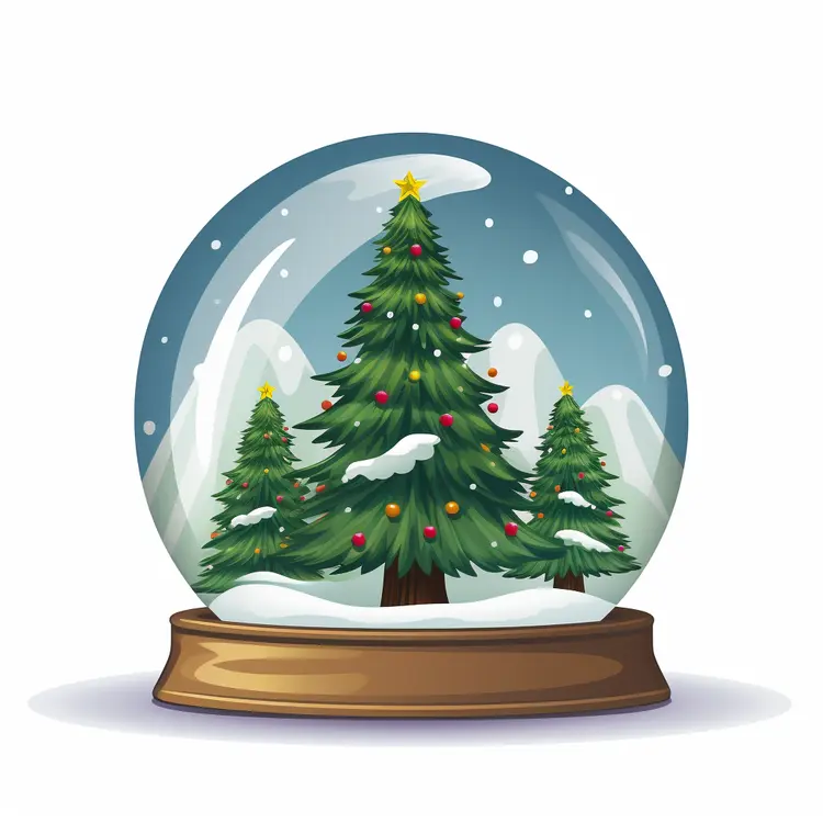 Snow Globe with Christmas Trees and Snow