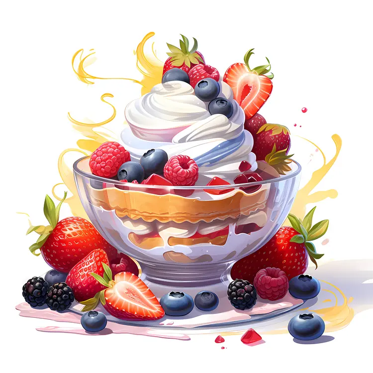 Dessert with Berries and Whipped Cream
