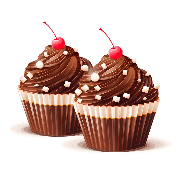 Chocolate Cupcakes with Cherries and Sprinkles Illustration