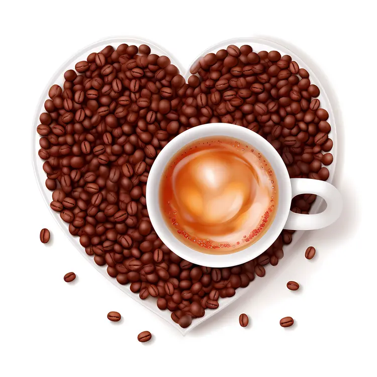 Heart-Shaped Coffee Beans with Espresso Cup