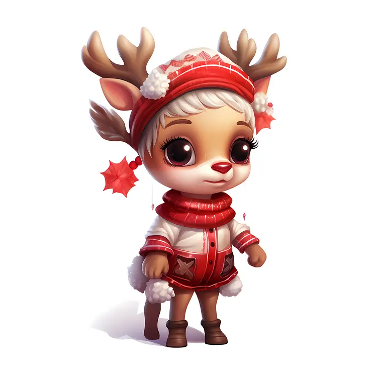 Cute Reindeer in Festive Red Outfit