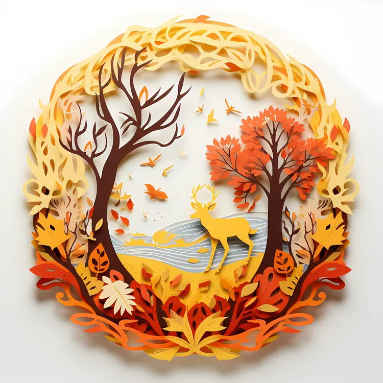 Deer in a Colorful Autumn Forest