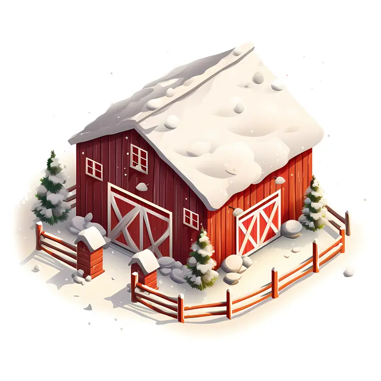 Red Barn in Snowy Winter