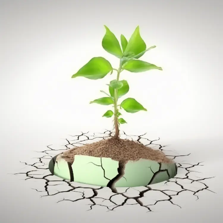 Green Plant Growing Through Cracked Ground