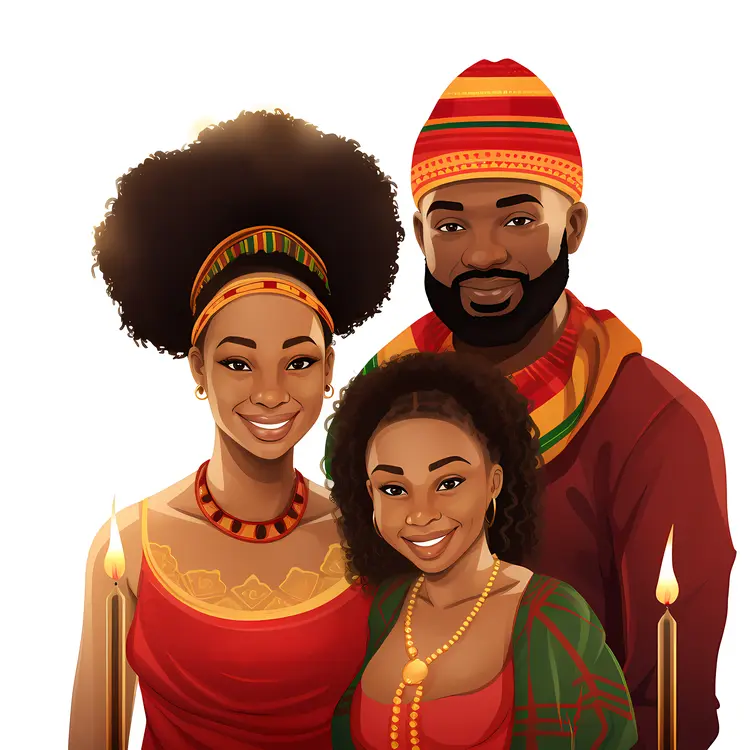 Family Holding Candles in Traditional Clothing