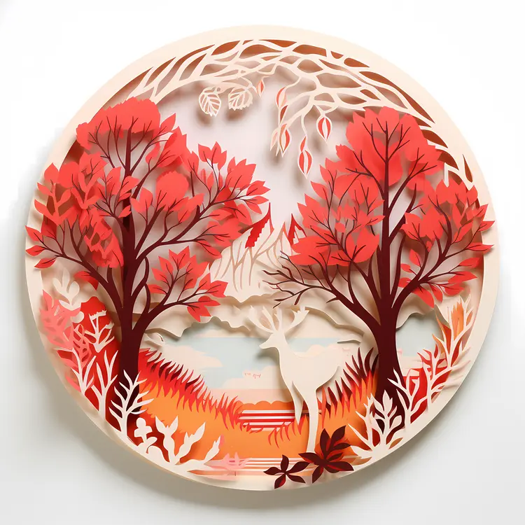 Deer with Red Trees in Autumn